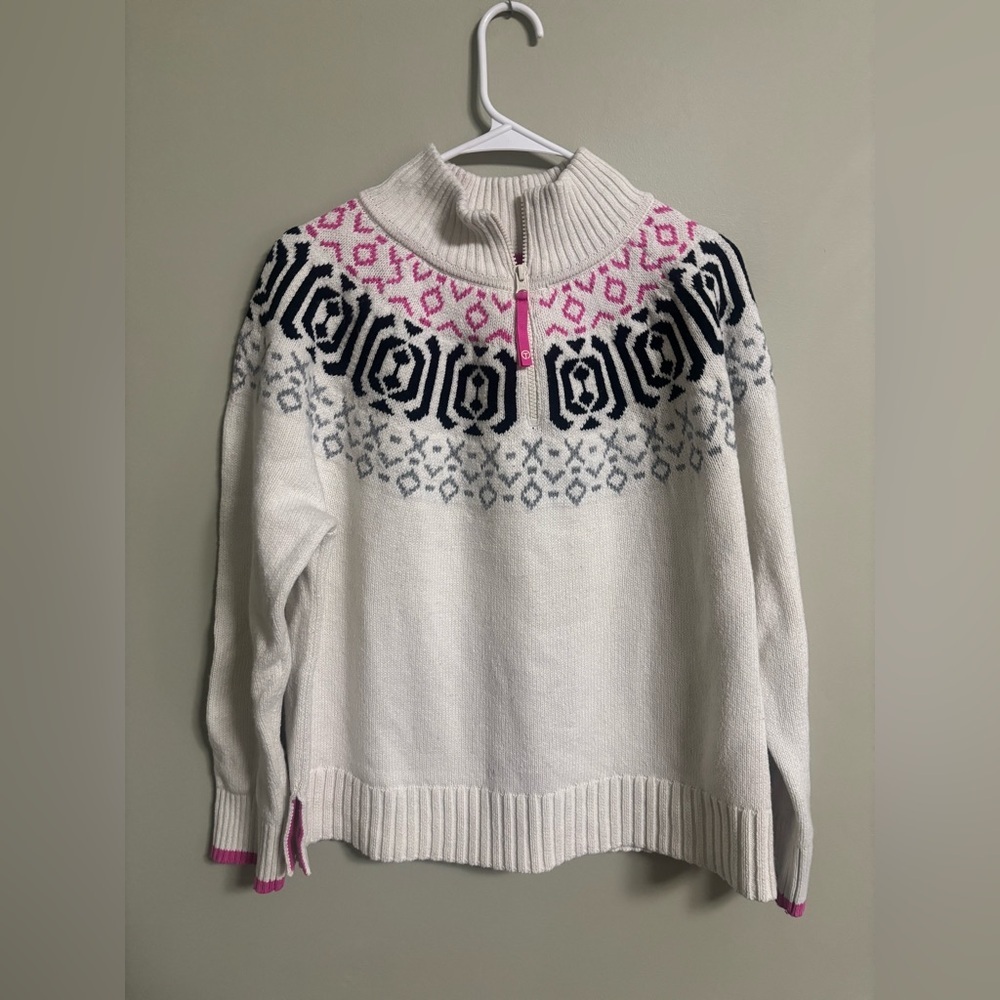 Talbots Half Zip Wintery Geo Fair Isle Knit Sweater Cream Ski Resort Size XLP